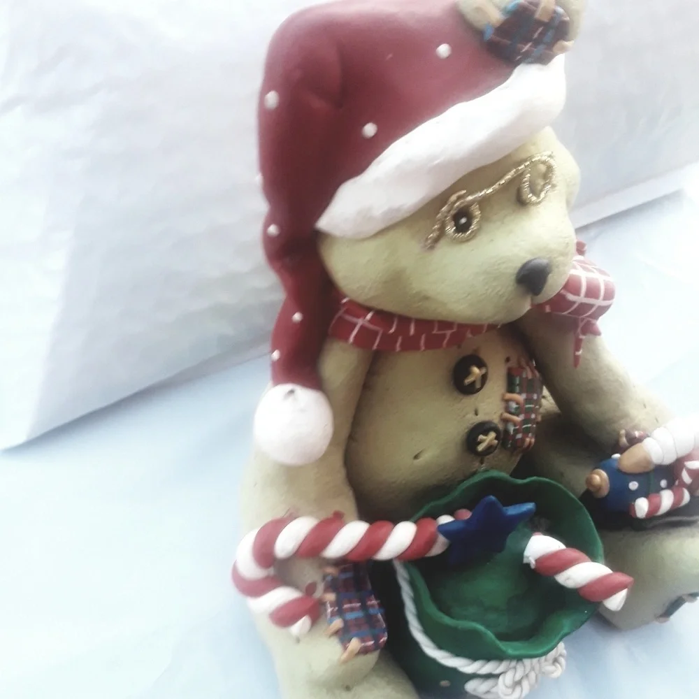 Vtg Teddy Bear Santa Claus candy cane Christmas